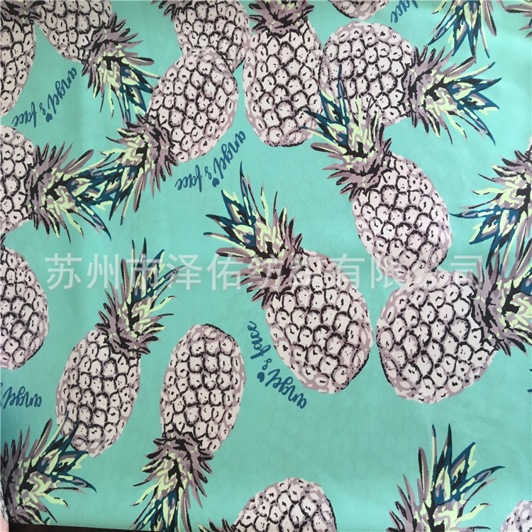 仿真丝菠萝印花真丝缎印花菠萝法国绒印花缎面绒雪纺布