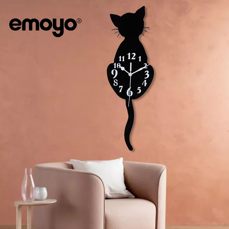 Reloj de pared gato oscilante｜Cuarzo silencioso｜Decoración moderna｜Producto transfronterizo