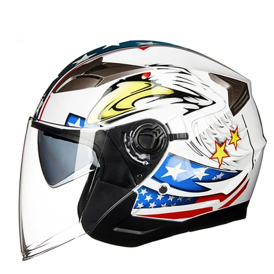 Double Lens Half Helmet Women's | Motosiklet kaskı (dəbilqə) - bright-white-five-star-eagle-m