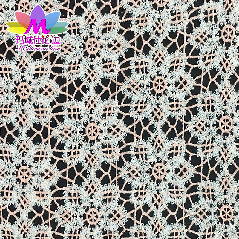 花朵刺绣 细线牛奶丝多色水溶刺绣面料 时装连衣裙  蕾丝面料