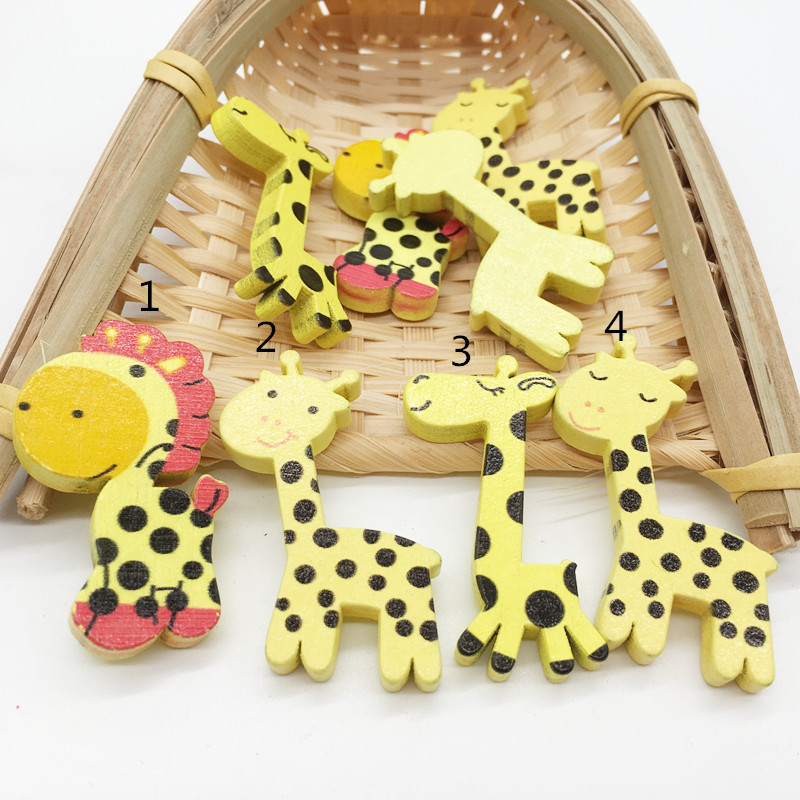 DIY辅料 韩版风格木扣彩绘卡通平板无孔长颈鹿纽扣  服装辅料4色
