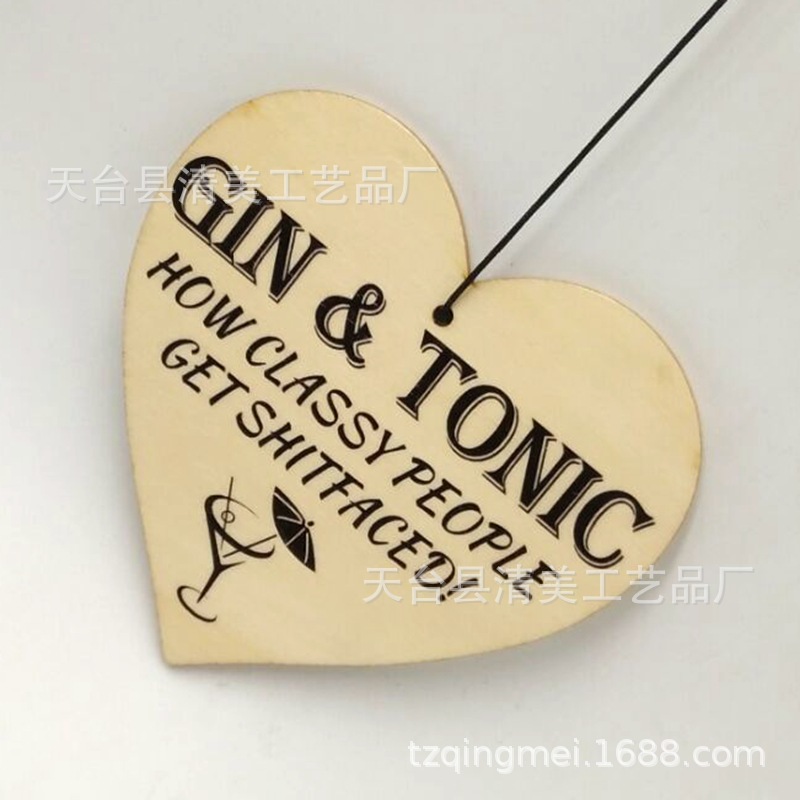 Colgante de hoja de madera de amor, copa de vino, colgante de madera 1 paquete