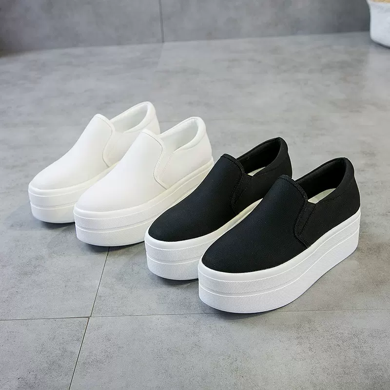 温州一件代发厚底6厘米女鞋帆布透气圆头休闲鞋四季平跟松糕鞋女