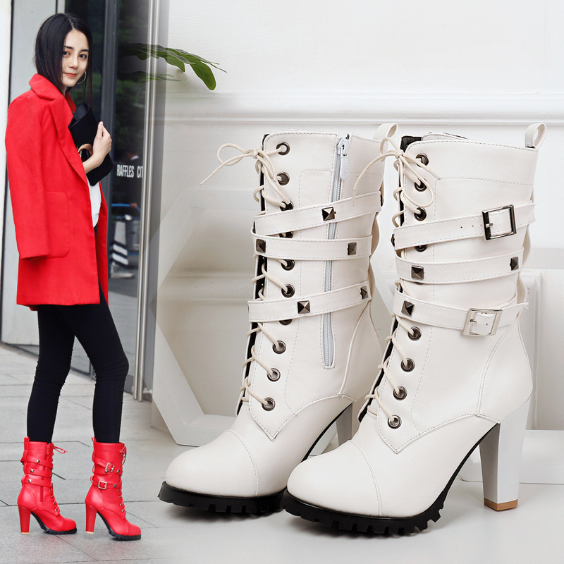 Foot Road edge generation 2018 autumn and winter new women's boots European and American rivet Martin boots high heels fashion foreign trade plus size women