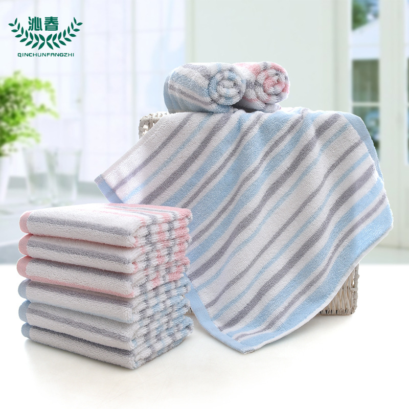 공장 다이렉트 무지 스트라이프 코튼 스몰 스퀘어 두꺼운 흡수 페이스 타월 어린이 소형 타월 34*34