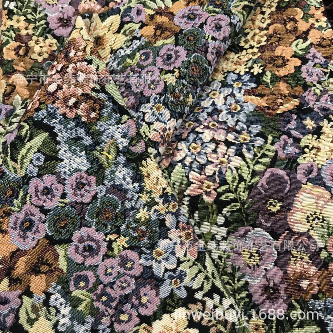 【厂家直销】色织涤棉名族风提花服装箱包鞋帽抱枕小碎花大花面料