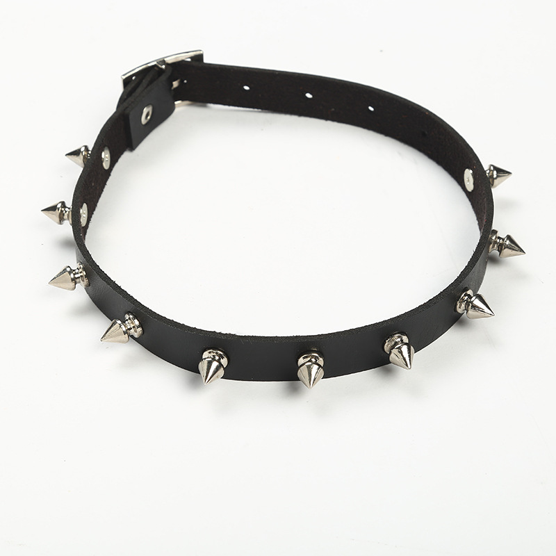 新款个性朋克元素配饰 创意潮流铆钉合金项链 简约百搭皮质颈链