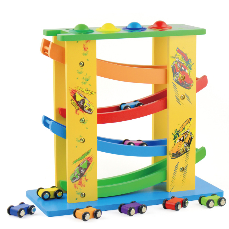 Nuevo planeador educativo multifuncional de la pista de madera para niños diversión para bebés educación temprana inercia diapositiva coche volador de madera
