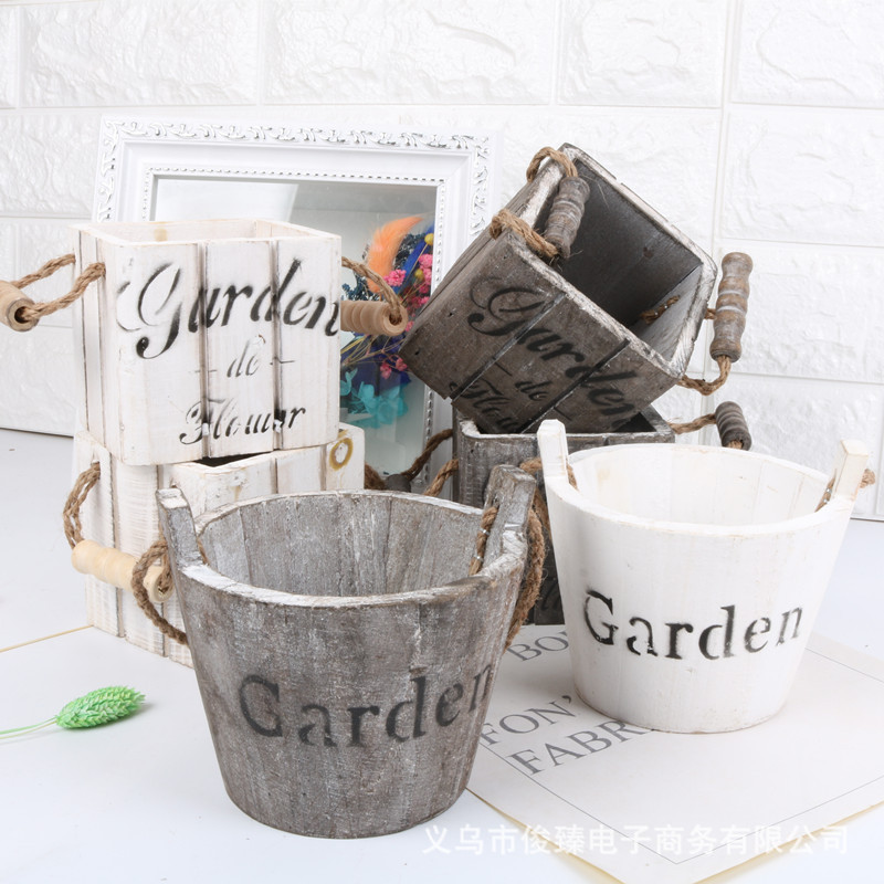 유럽 스타일 레트로 zakka 나무 화분 원예 다육 한 나무 화분 데스크탑 화분 식물 창조적 인 장식품 일본 식료품