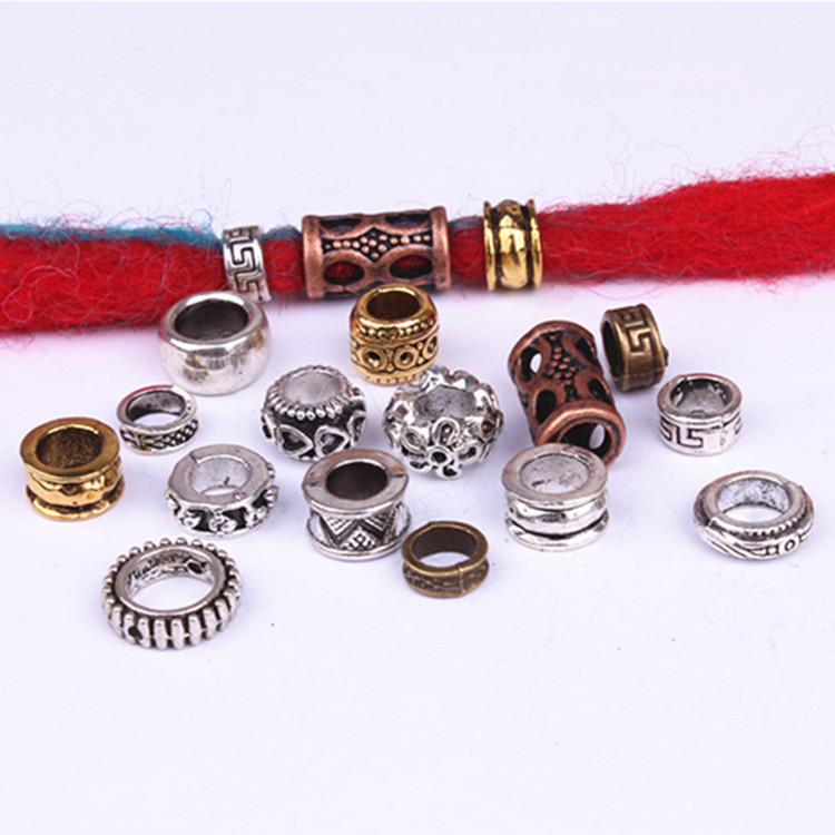 Vintage Alloy Big Hole Beads Reggae Dirty Braid Braid Decoration Beaded Headwear Hair Accessories Hollow Alloy Beads