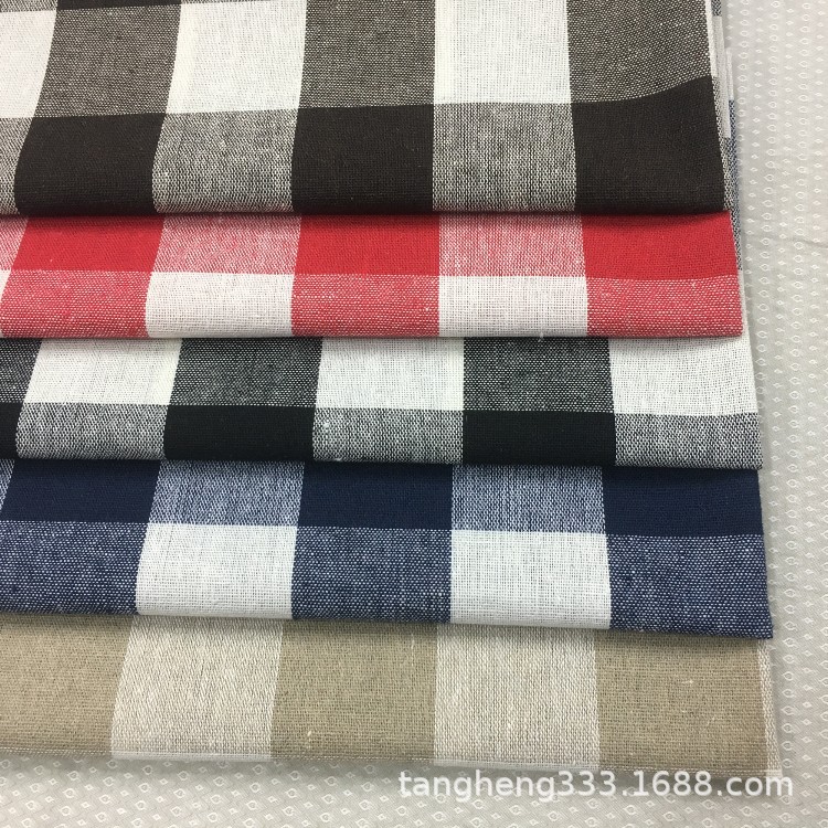 厂家直销2015麻棉布 亚麻棉面料中格子棉麻布料色织布，大方得体