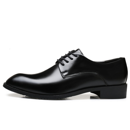 Korean Trend Leather Shoes for Men, Business Formal, Pointed Toe, Lace-up, Wedding Shoes, Youth, British Style, Insole Lift, Casual Shoes