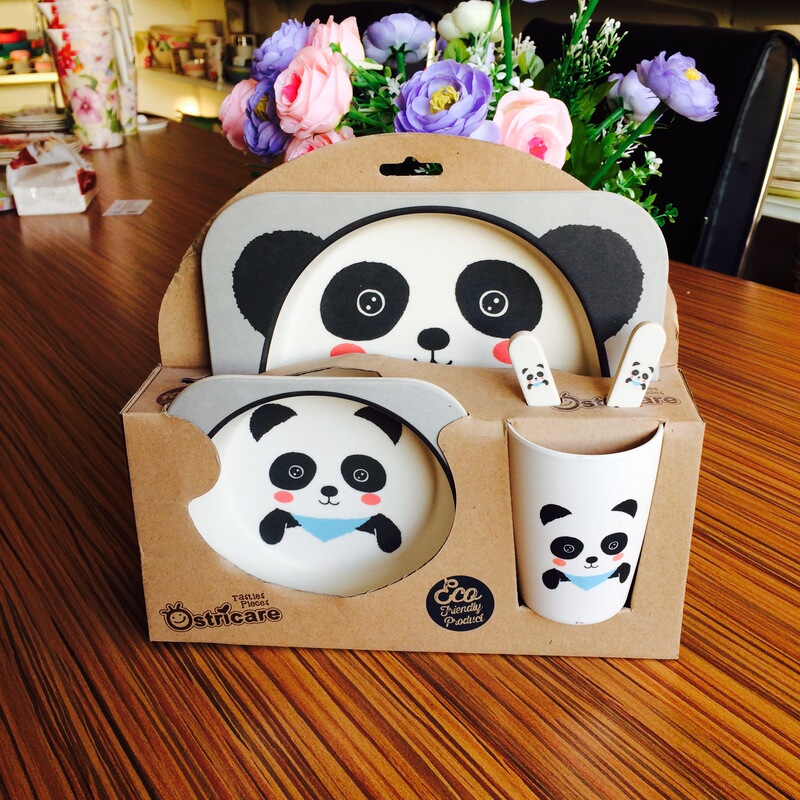 Environmentally Friendly Bamboo Fiber Kidsren's Tableware Creative Spoon Fork Bowl Cup Plate Panda Five-Piece Set Environmentally Friendly Bamboo Fiber Kidsren's Tableware Creative Spoon Fork Bowl Cup Plate Panda Five-Piece Set