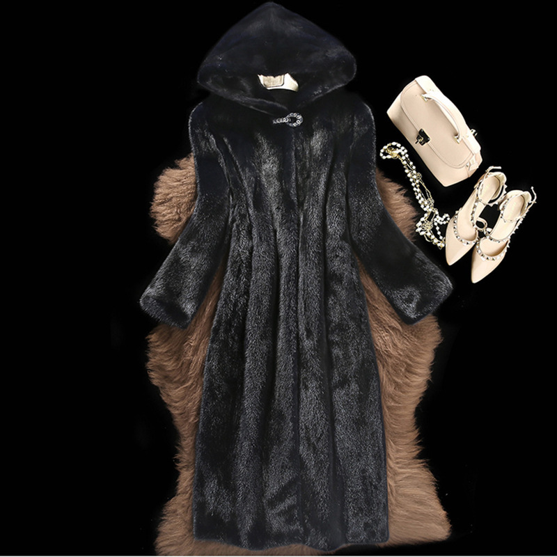 Mink fur coat women's whole mink high imitation fur coat long new women's Haining mink fur coat with hat special price