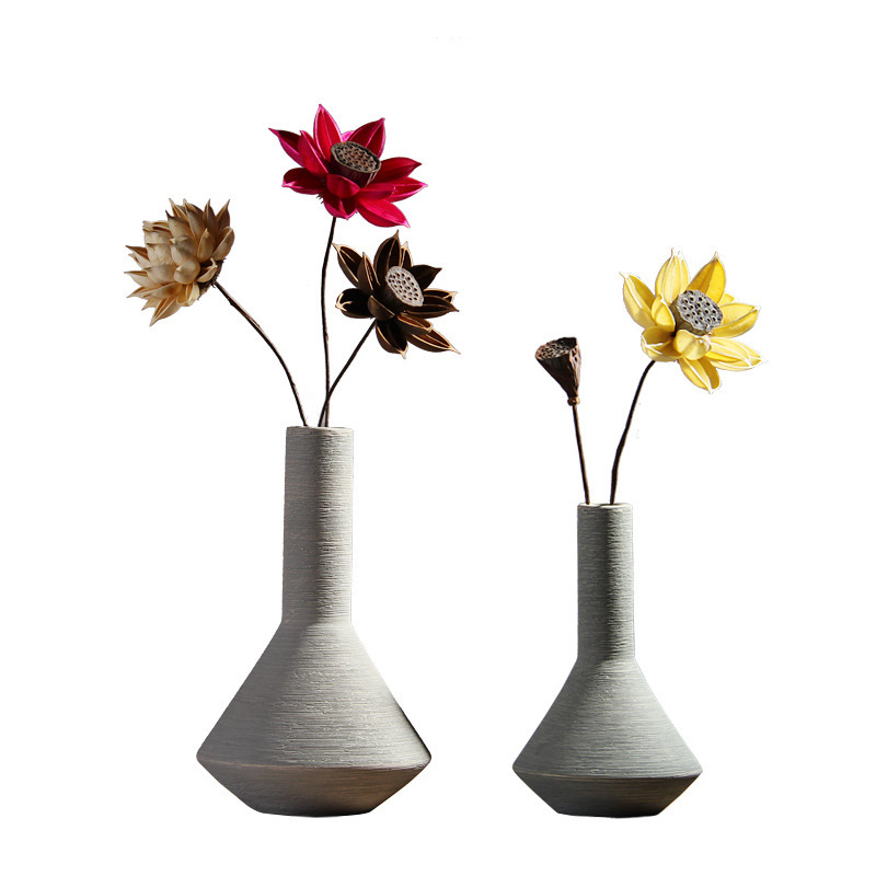 Nuevo chino creativo cepillado llano quema florero de cerámica flor seca arreglo salón hogar suave decoración adornos