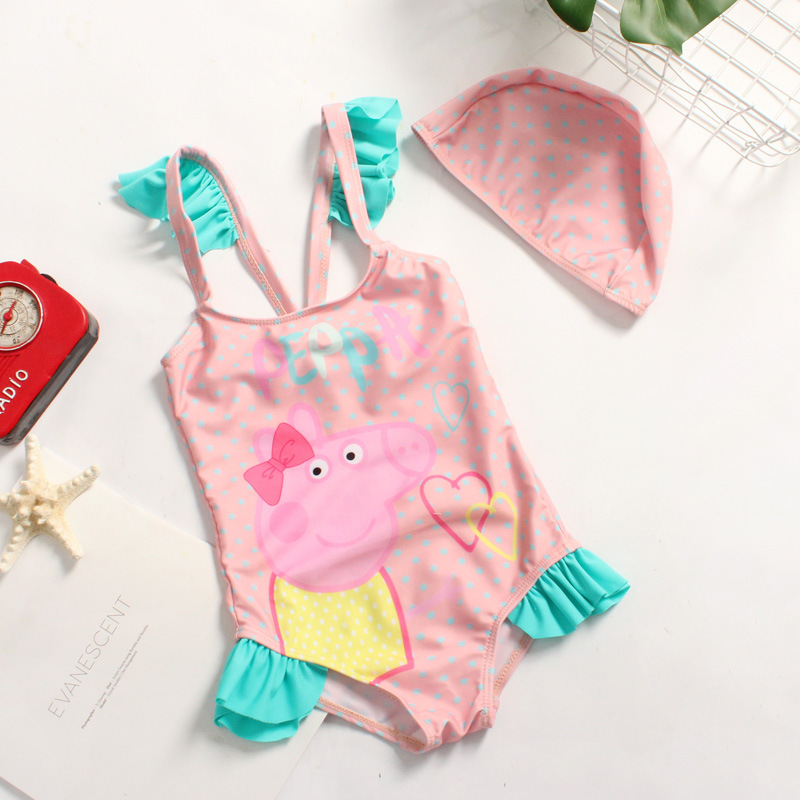 2024 new swimsuit fashion cute cartoon pig children Girl one-piece swimsuit baby medium and small children