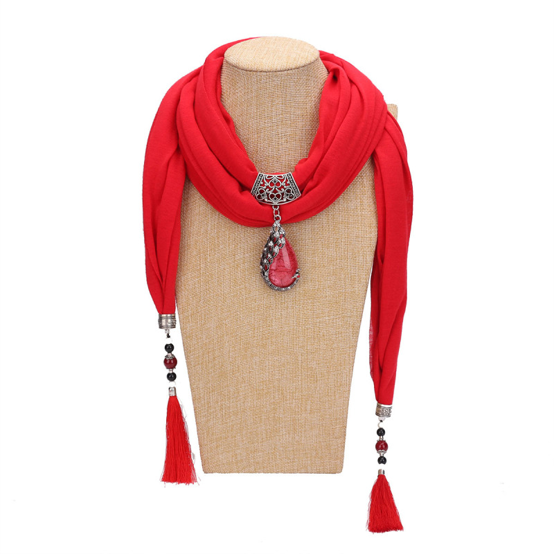 New Ceramic Bead Tassel Peacock Pendant Scarf Women's Shawl Neck Scarf Jewelry Necklace Ethnic Style Scarf