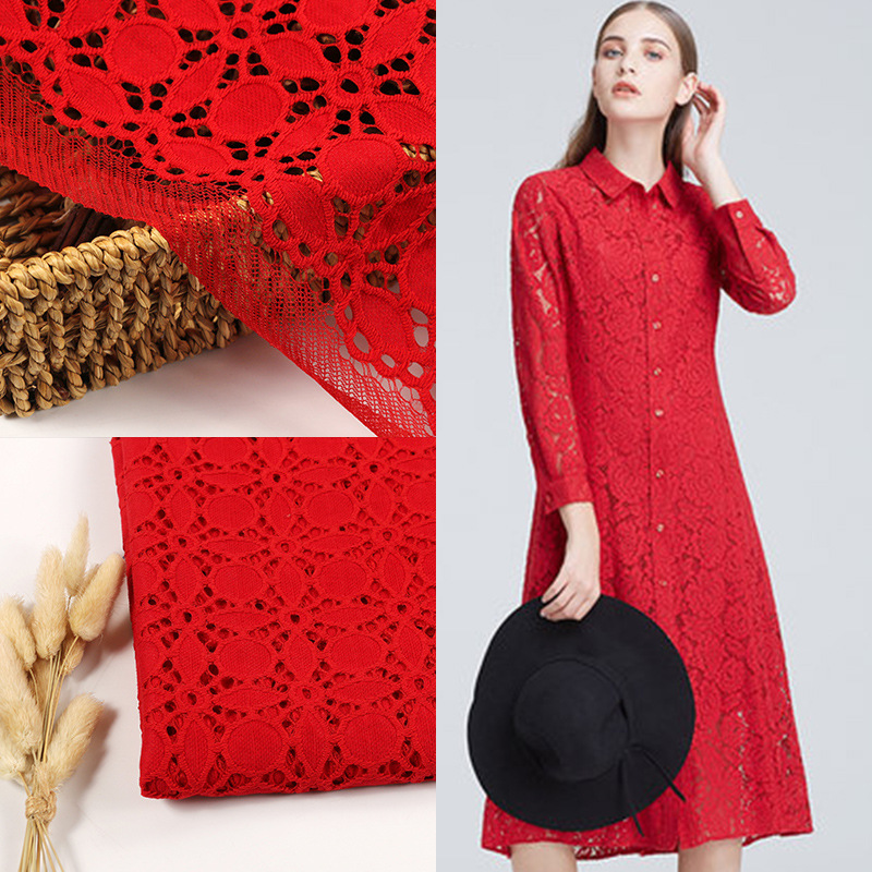 工厂直销压纱蕾丝面料透气镂空欧美女装连衣裙蕾丝布