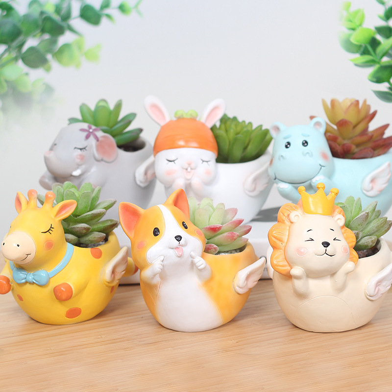 Chậu Cây Resin Chậu cây mọng nước hình gốc cây resin vintage, chậu mini hình động vật, trang trí bàn làm việc (RG-162)