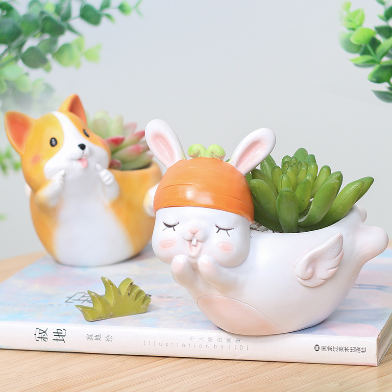 Chậu Cây Resin Chậu cây mọng nước hình gốc cây resin vintage, chậu mini hình động vật, trang trí bàn làm việc (RG-162)