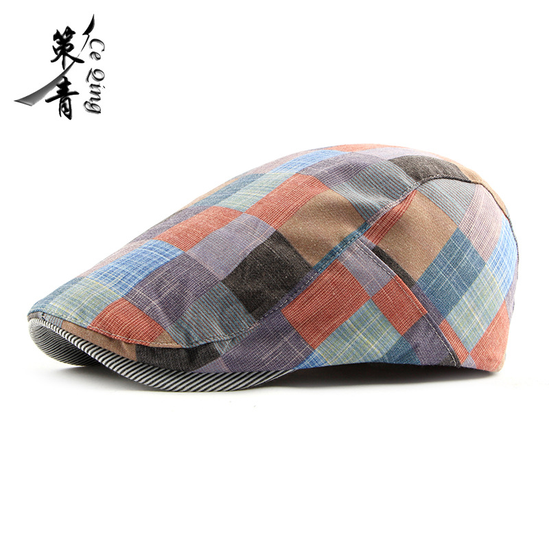 Sombrero de los hombres primavera y verano nueva moda coreana casquillo enarbolado mujeres a cuadros británicos boina ocio al aire libre hacia adelante sombrero