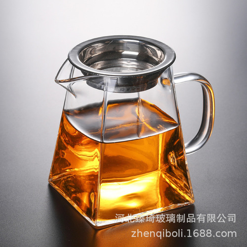 Square glass teapot, high borosilicate fair teapot, stainless steel teapot wholesale with filter, high temperature glass flower teapot