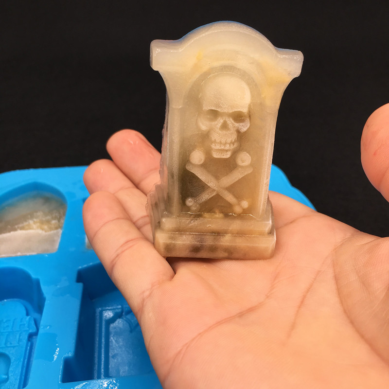 Molde de silicona para hielo con forma de lápida para uso diario, decoraciones de Halloween, molde grande para pastel con forma de calavera, molde para cubitos de hielo de terror, molde para velas, cubitos de hielo congelados