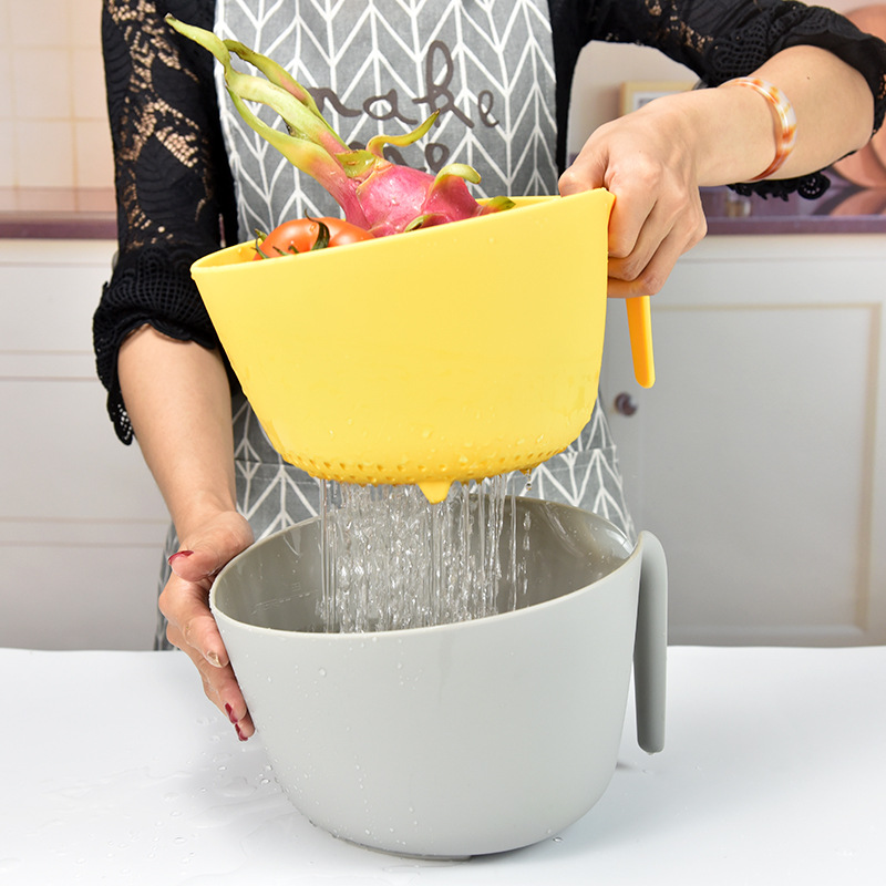 Cesta de drenaje de doble capa de calidad alimentaria, colador de plástico para fregadero, cesta de almacenamiento para verduras y frutas, juego de 2 piezas, estante de almacenamiento con drenaje