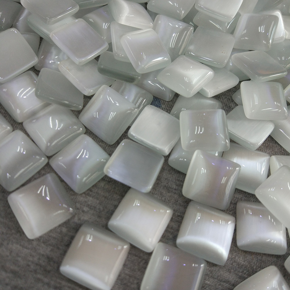 异形猫眼石 4mm 6mm 8mm 正方形白猫眼平底 首饰五金手机美甲配件