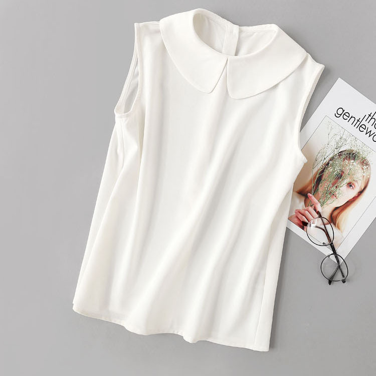 2025 Spring New S6239 Doll Collar Sleeveless Ol Silk Elegant Loose Vest Shirt Top for Women