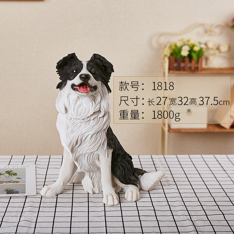 Simulación frontera cría de animales decoración resina collie perro modelo simulación perro decoración Scottish Border Pastor perro modelo de juguete