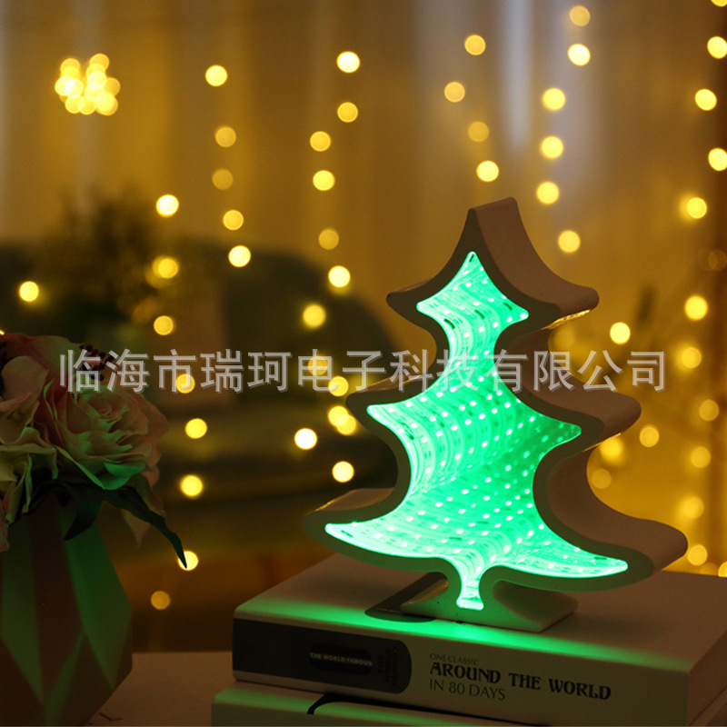 LED túnel modelado luz de noche piña 3D efecto espejo luz nube blanca estrella de cinco puntas árbol de Navidad luz decorativa