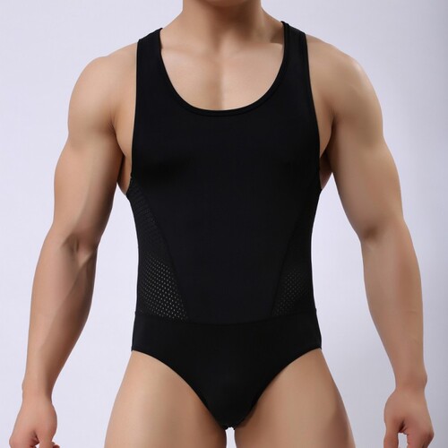 Men's underwear 80-count ice silk shapewear European and American sports one-piece shapewear body-shaping swimming underwear for men 2241