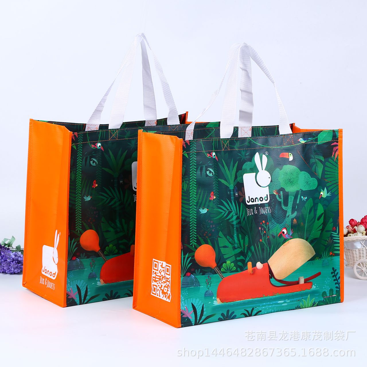 厂家彩印PP编织手提袋覆膜袋可印logo淋膜蛇皮服装广告购物袋