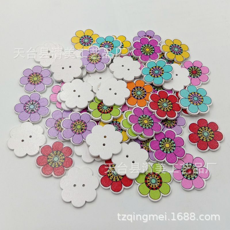 25mm fondo blanco pintado siete pétalos de flores DIY fondo blanco girasol botones de madera 50 piezas por paquete