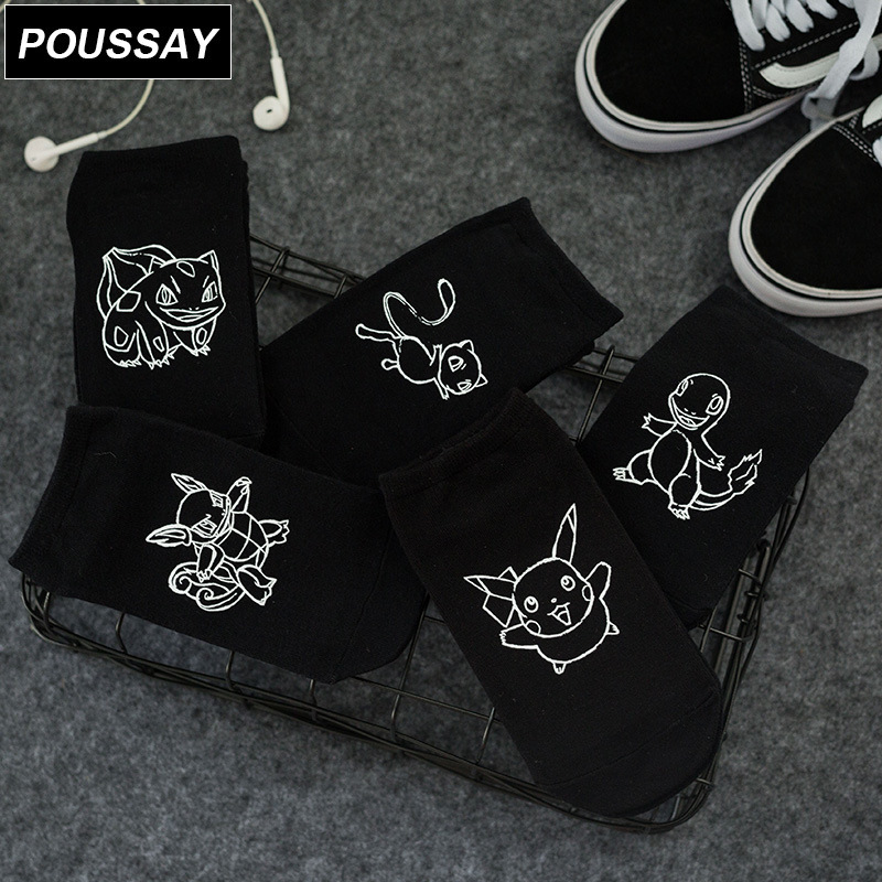 Women's Socks with Pokémon Print, Unisex Couple Low-Cut Cartoon Breathable Short Socks, Summer Thin Style