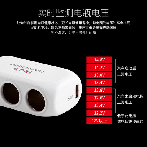 Car one-to-three cigarette lighter power distributor dual USB multi-function one-to-three car cigarette lighter car charger