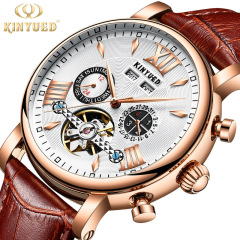 KINYUED fully automatic mechanical watch hollow men's watch mechanical watch fashion leather waterproof men's watch