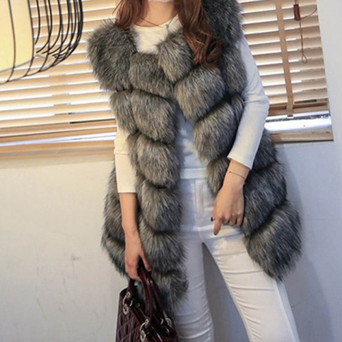 Vest autumn and winter new imitation fox fur vest women's mid-length casual fur coat vest