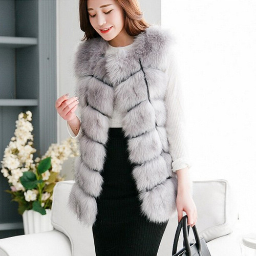 Vest autumn and winter new imitation fox fur vest women's mid-length casual fur coat vest