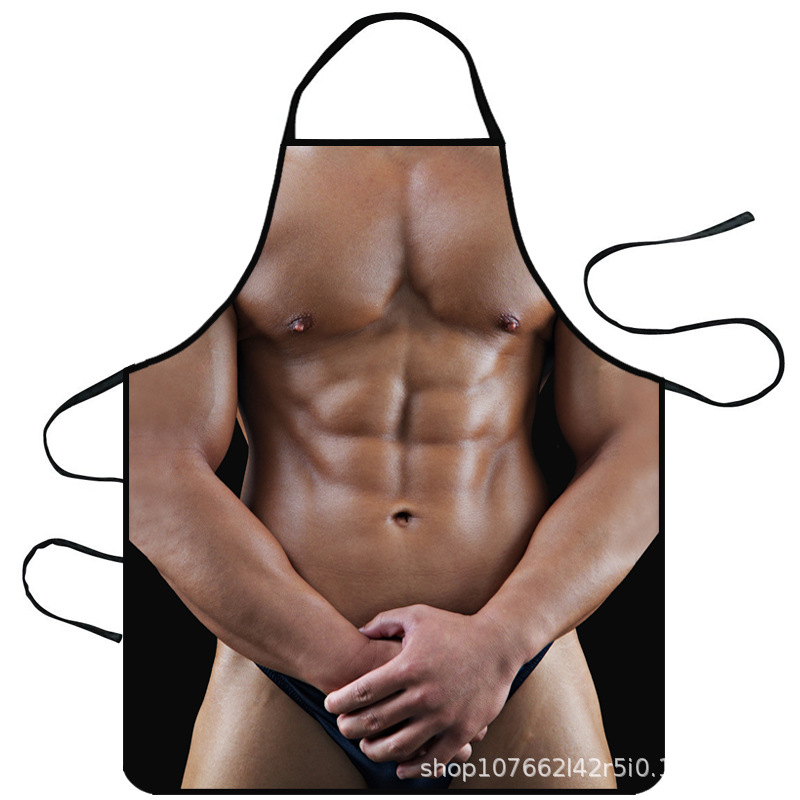 Suministro transfronterizo de Amazon Venta caliente creativa personalidad divertida impresa delantal músculo hombres sexy delantal suministro de la fábrica