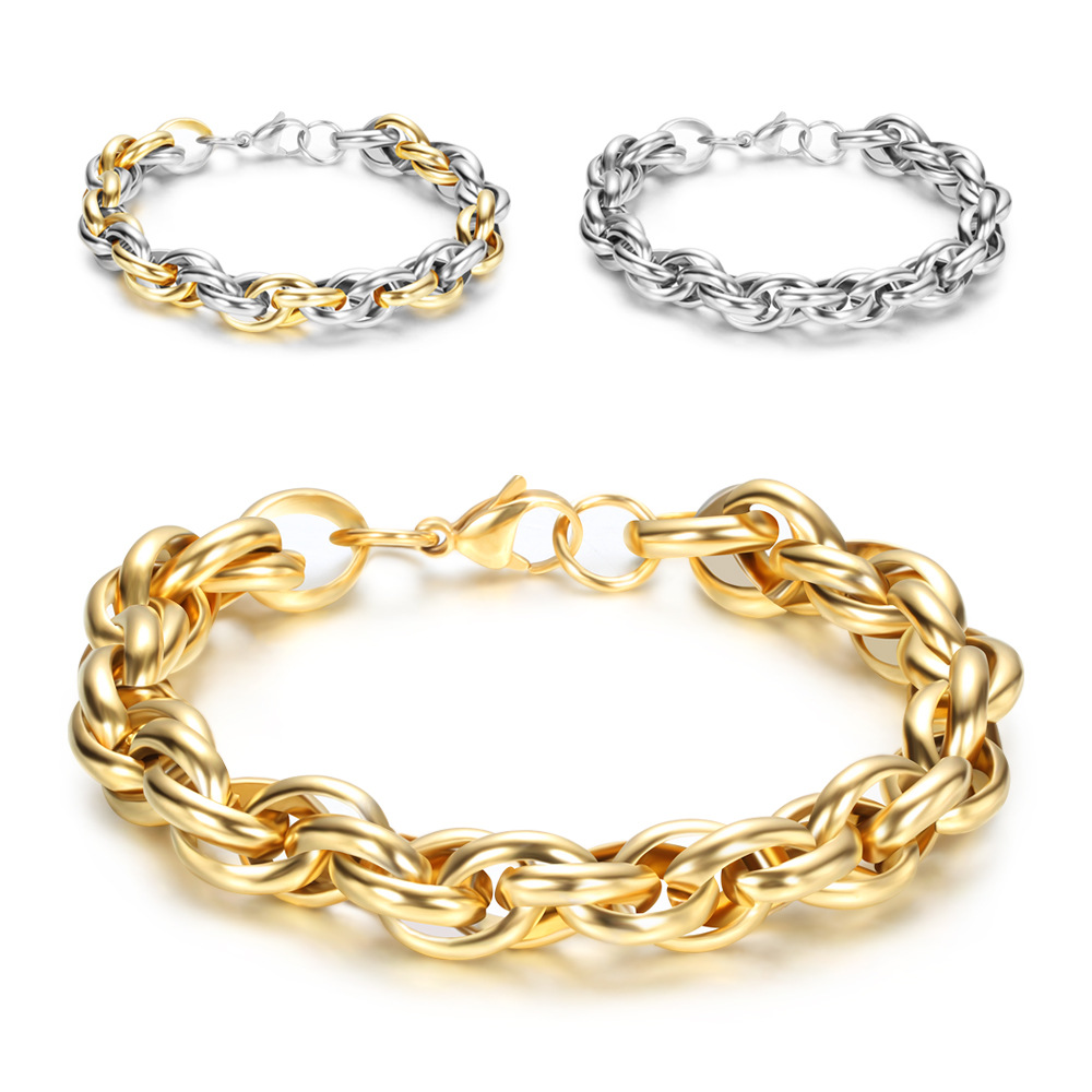 punk ins motorcycle trendy men's fashion domineering stainless steel twist bracelet gold titanium steel bracelet_senzul.com