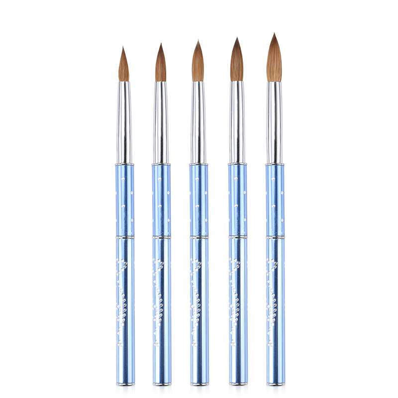 Concubina cepillo de uñas 30% contenido de uñas de pelo de visón talla de la pluma de metal azul taladro varilla de uñas pluma de pintura de cristal