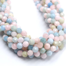 天然摩根石散珠摩根石切面圆珠半成品绿柱石DIY原材料morganite