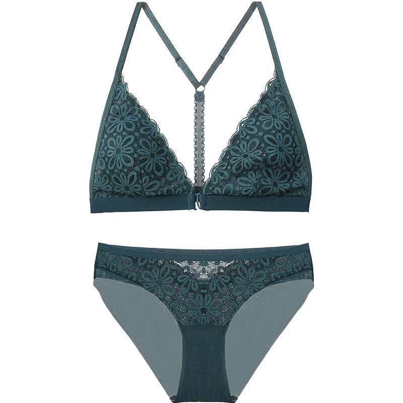 1818 New Daisy Lace Wireless Bra Set Thin Sexy Y-Shaped Front Button Cross Beautiful Back Underwear