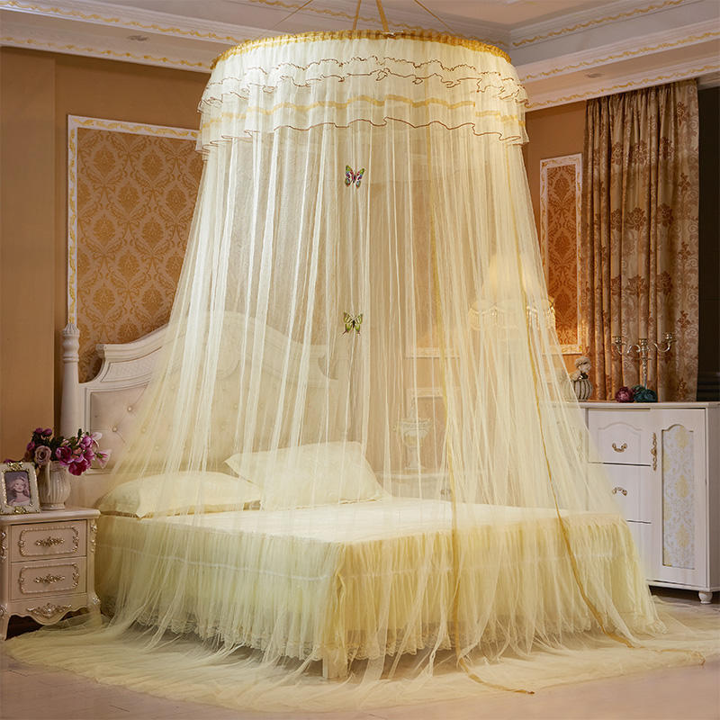 In stock supply dome ceiling mosquito net installation-free encryption heightening floor Princess court round bed curtain wholesale