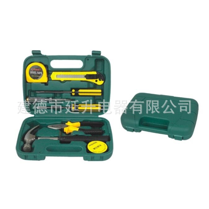 基础家用工具套装 绿色工具盒套装 9件套家用维修工具套盒
