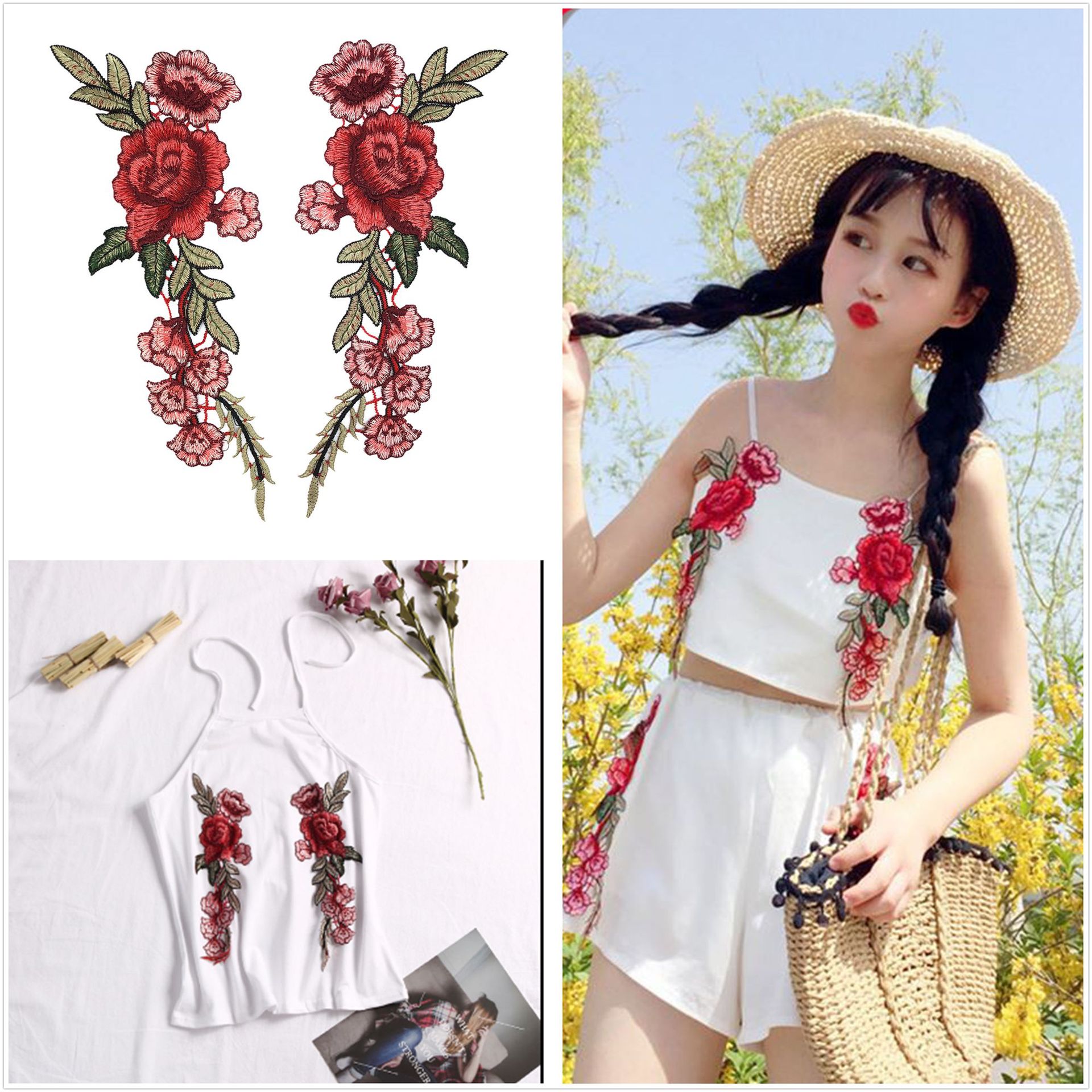彩色水溶刺绣领花  镂空刺绣贴花  车缝内衣辅料复古衣领花朵批发