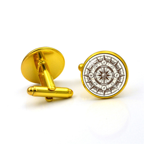 European and American accessories, retro compass, time gemstone cufflinks, men's and women's cufflinks, tie clips, cuff stud buttons
