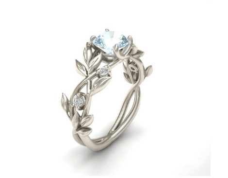 Wish hot selling new European and American princess olive leaf engagement ring diamond blue zircon ring jewelry wholesale